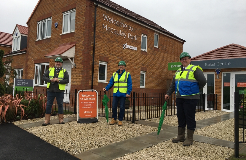 L-R, Gleeson Regional Operations Manager Wayne Sutton, Lia Nici MP for Great Grimsby and Mark Knight, Group Managing Director.